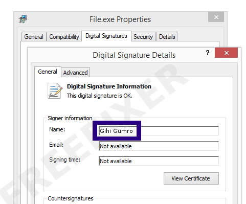 Screenshot of the Gihi Gumro certificate